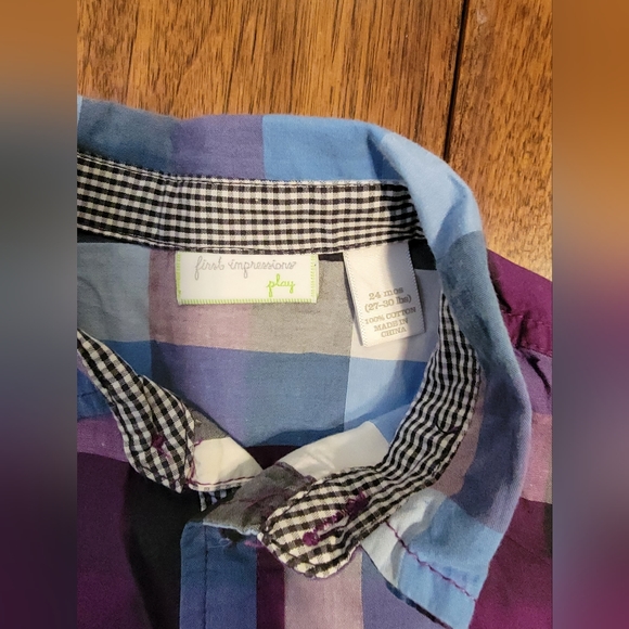 First Ipressions Blue, Purple & White Plaid Shirt 24M - Picture 2 of 2